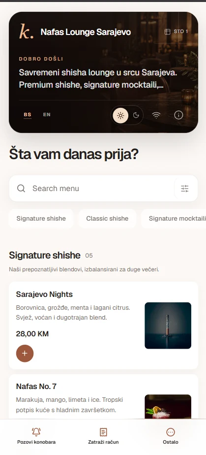 Smart Menu digitalni meni na telefonu gosta