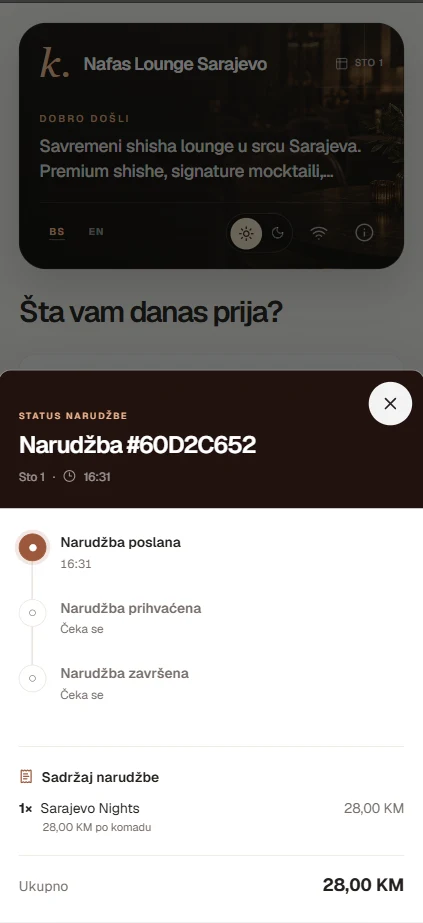 Smart Menu status narudžbe za gosta