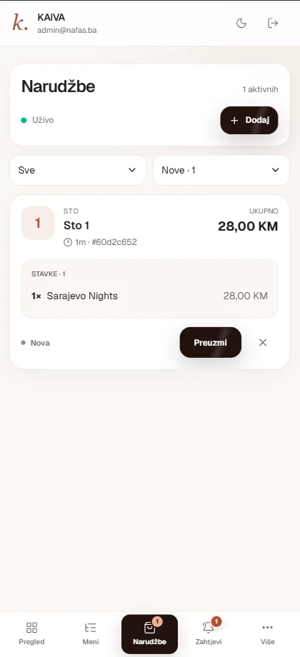 Smart Menu pregled narudžbi za osoblje